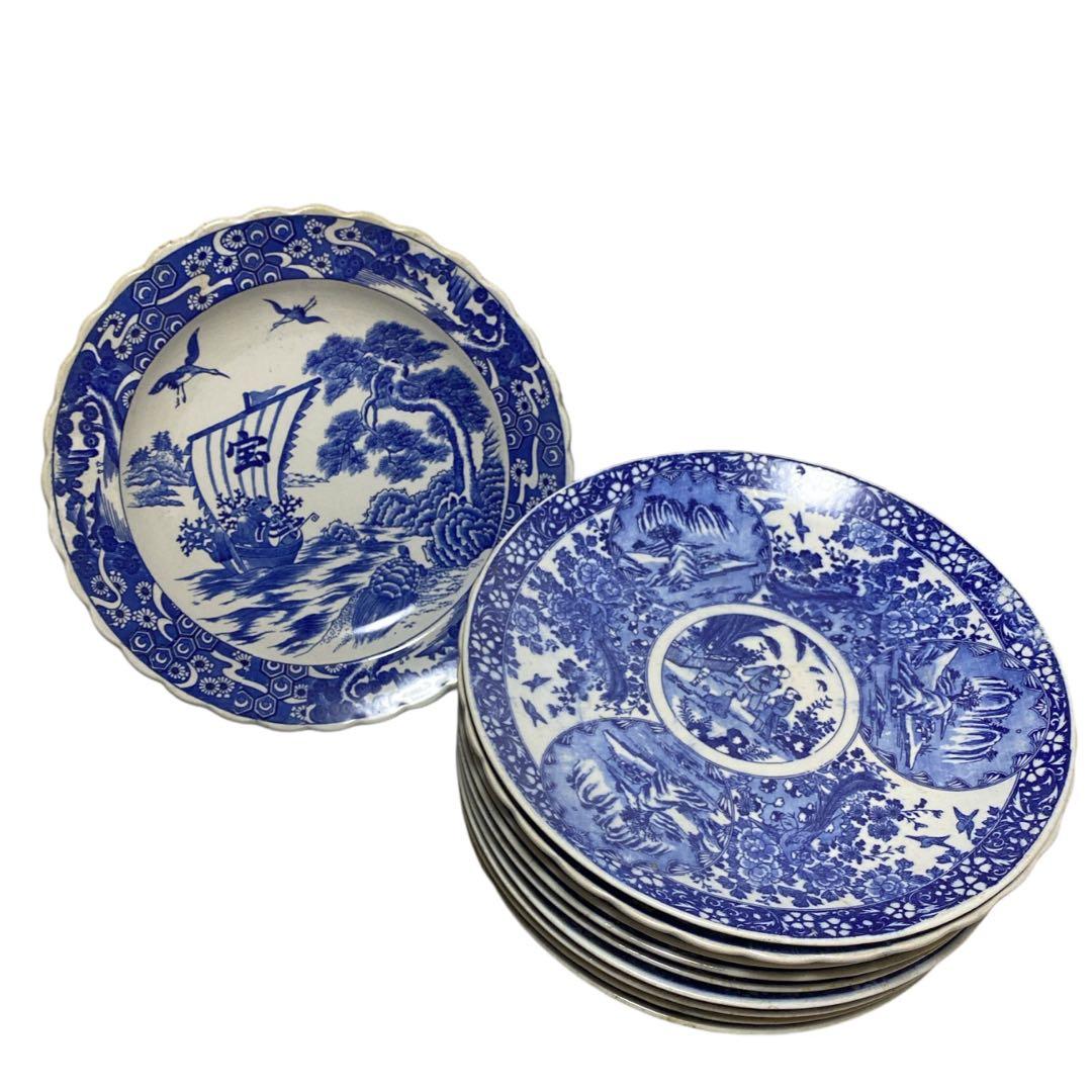 大皿 絵皿 10枚セット 宝船 松 鶴 直径約40cm