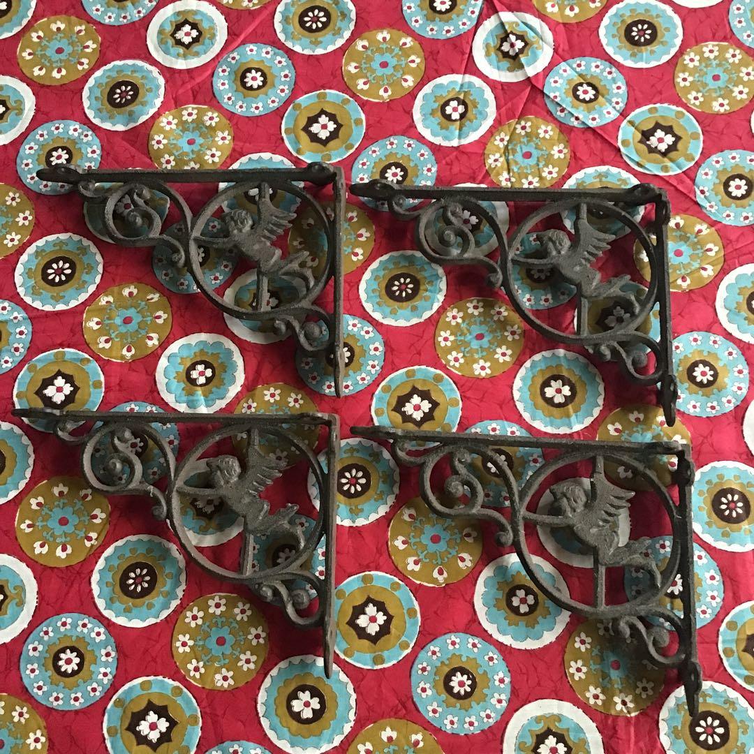 レトロ　L字金具　エンジェル　天使　棚受け　アイアン　４点