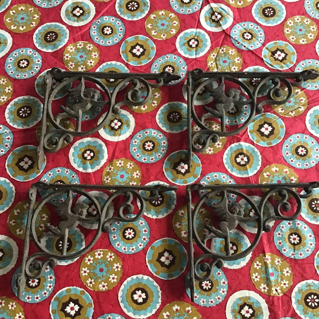 レトロ　L字金具　エンジェル　天使　棚受け　アイアン　４点