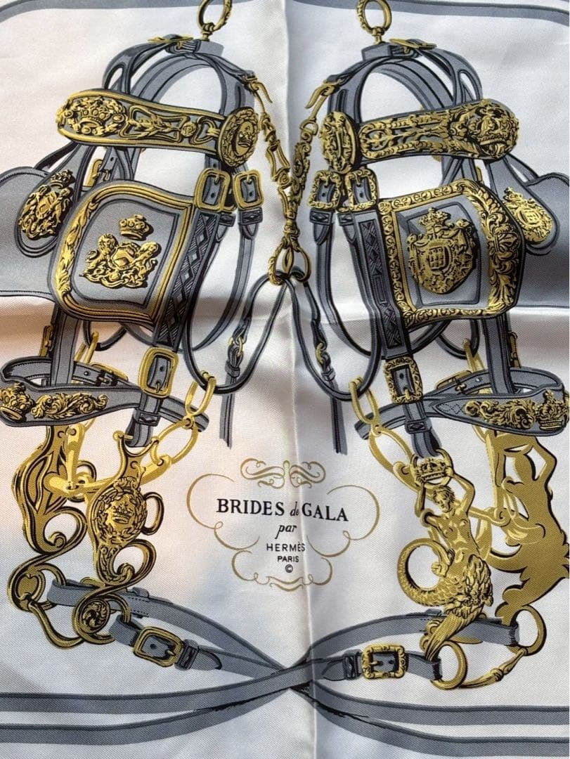 【極美品】HERMESカレBRIDESde GALA シルクスカーフ 水色