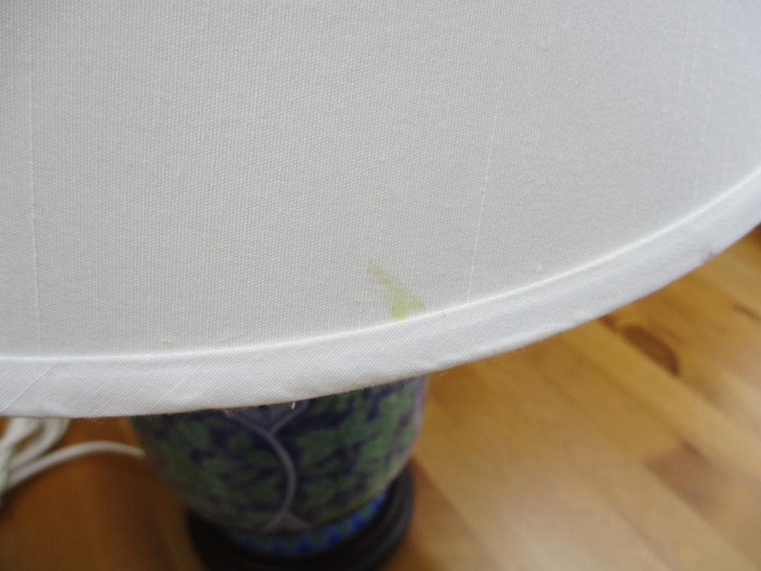 ★ 青華緑彩 陶器 木製 電気 スタンド ランプ 照明 ライト 電球 大型 花柄