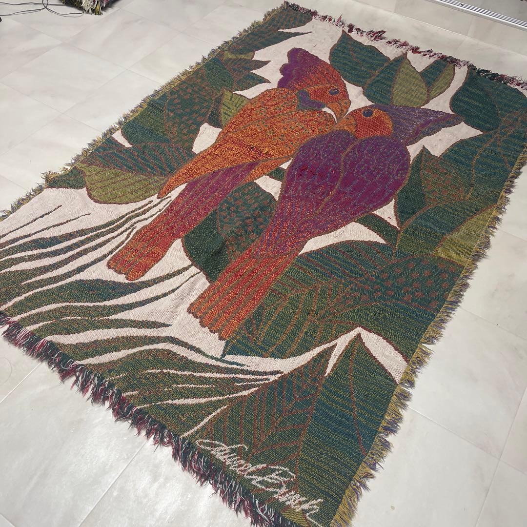 鳥　マルチカバー　ソファーカバー　ヴィンテージラグ　170x116