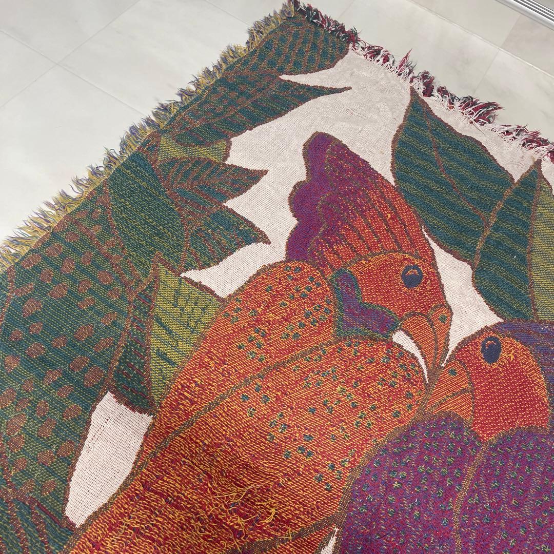 鳥　マルチカバー　ソファーカバー　ヴィンテージラグ　170x116