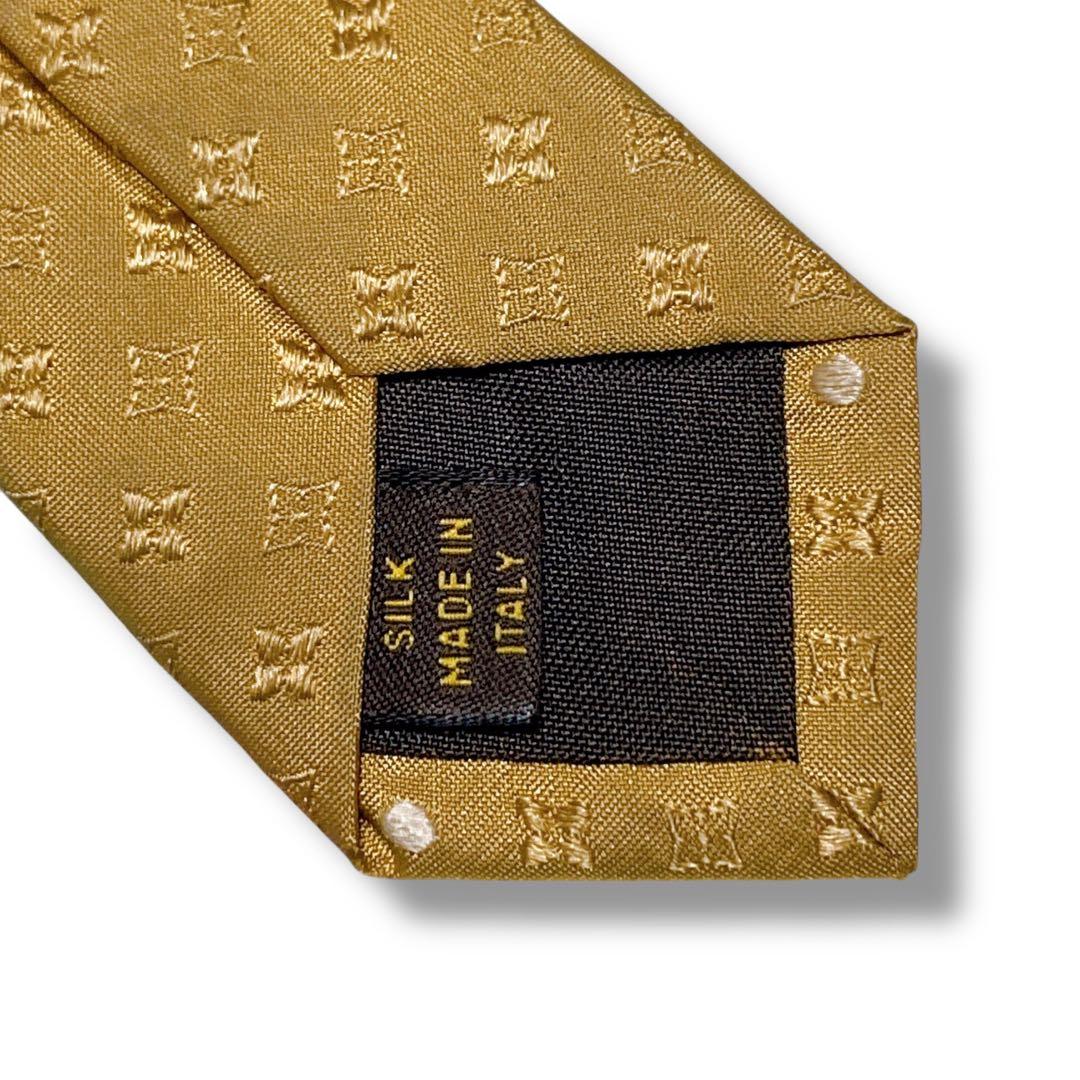 ルイヴィトン イタリア製 モノグラム総柄 シルク100% ネクタイ ベージュ系