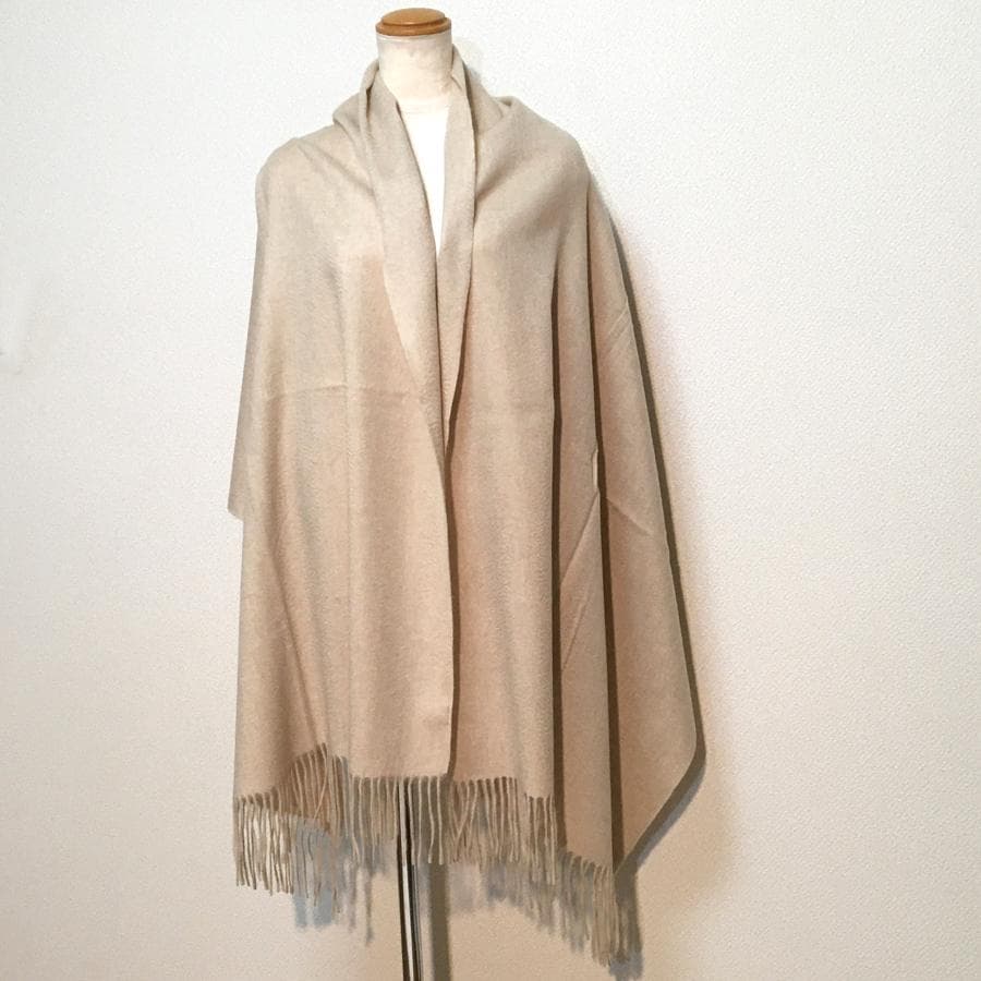 残り僅か値下70㎝×200超大判無染色 100%カシミヤストールマフラーBG新品