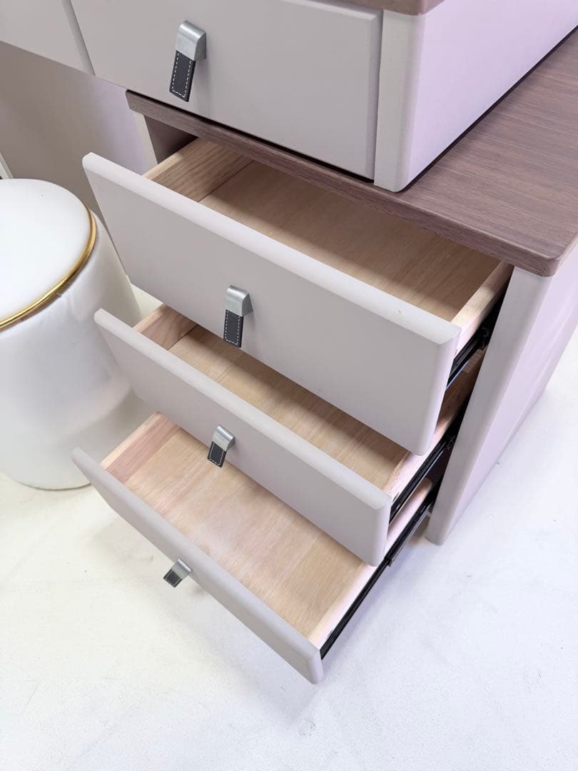 鏡台 ドレッサー おしゃれ 北欧風｜LEDライト付きミラー＆スツールセット伸縮式