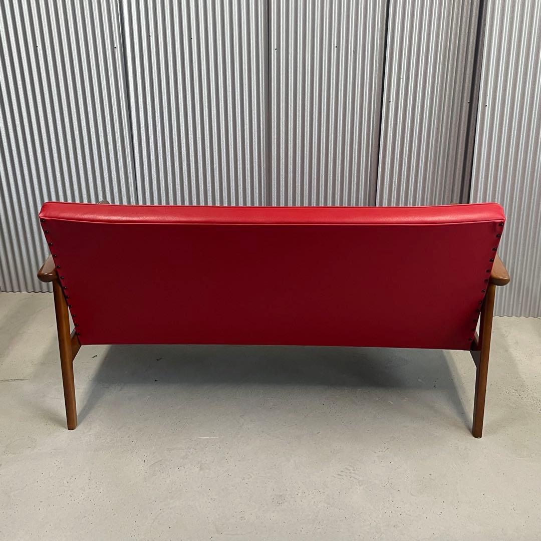 【カリモク60】Kチェア 2シーター 張り替え レッド ビンテージ ソファ