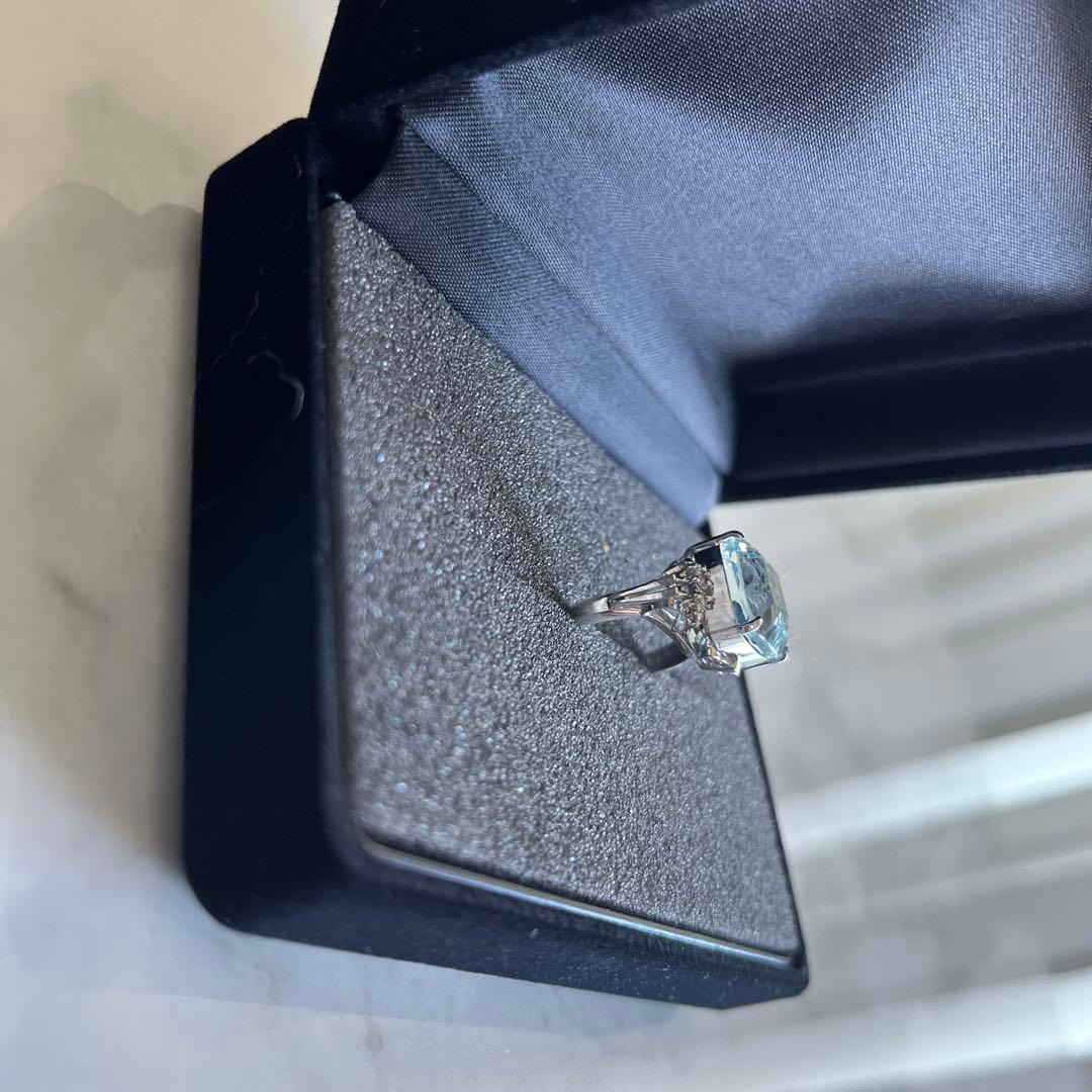 お値下げアクアマリン プラチナ900 リング 大粒8ct ダイヤ0.09