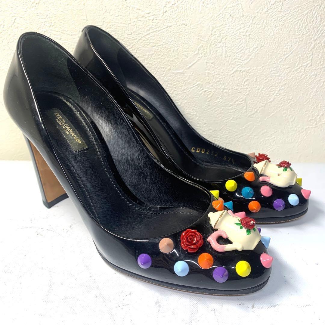 【極美品】Dolce & Gabbana ブラックパンプス ティーポット装飾