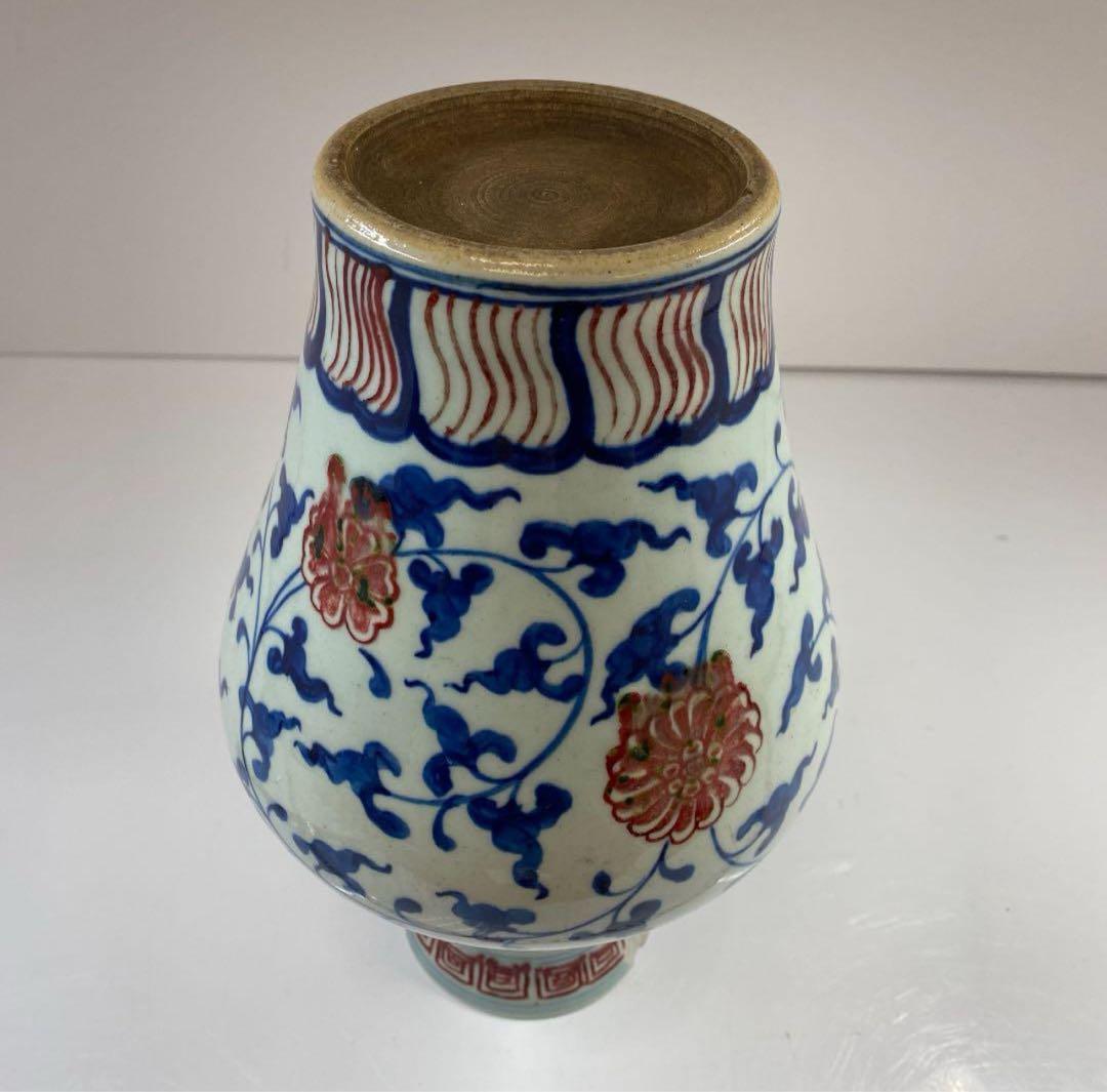 中国古玩　大德元年 青花釉裏紅壺　高さ26㎝