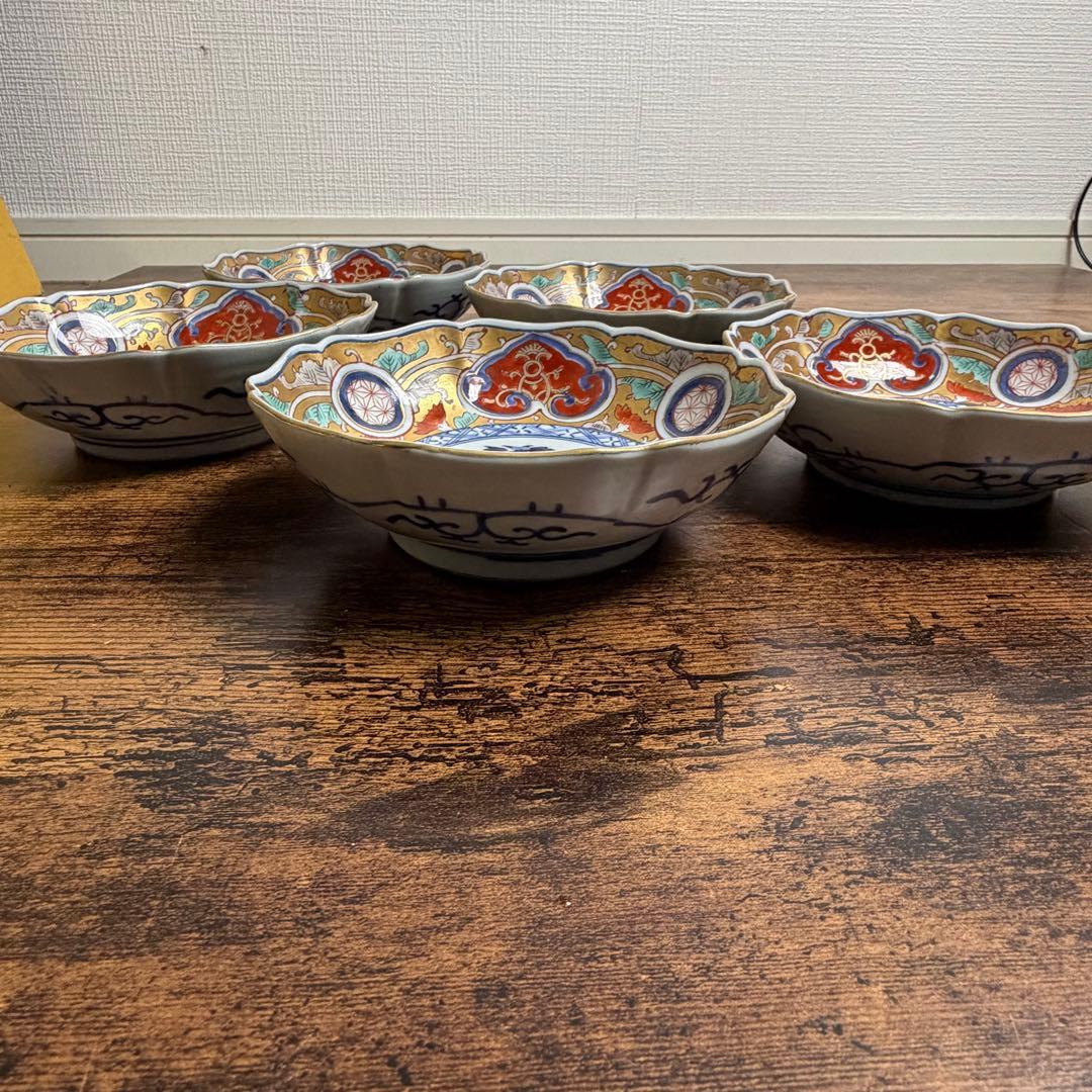 古伊万里　大明成化年製　金彩なます皿五客　お皿/アンティーク/鉢 060