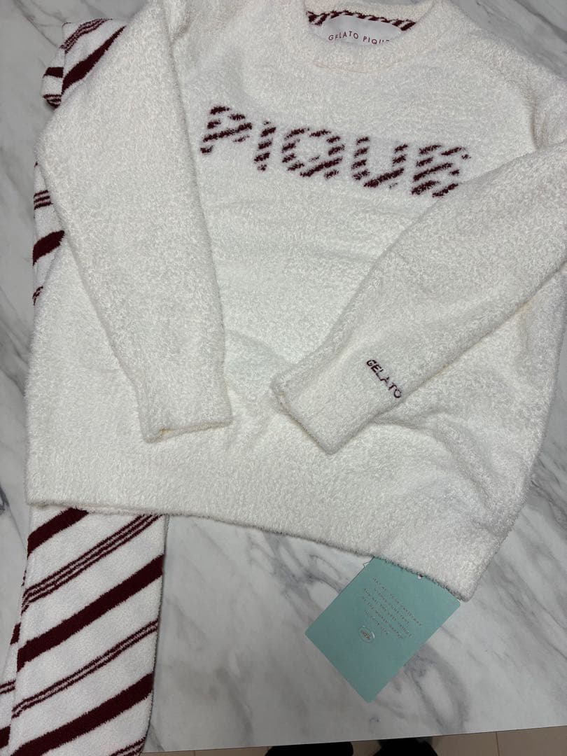 ジェラートピケ　ルームウェアセット ホワイト/バーガンディ