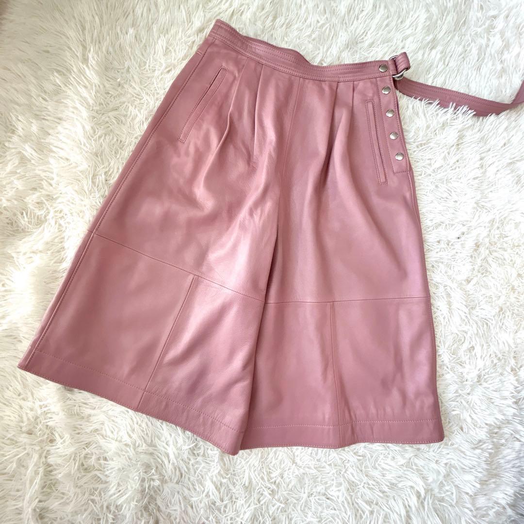 希少✨COACH クロップドパンツ＆キュロット ラムレザー ピンク M 極美品