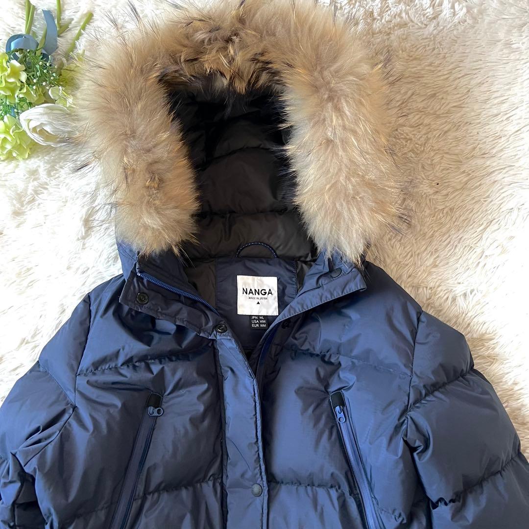 NANGA ネイビー レディースロングダウンジャケットXLファー付き