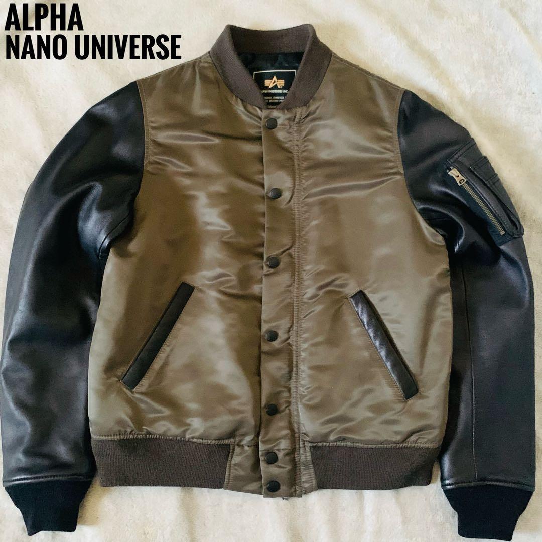ALPHA ナノユニバース別注 MA-1 ラムレザー レザージャケット カーキ