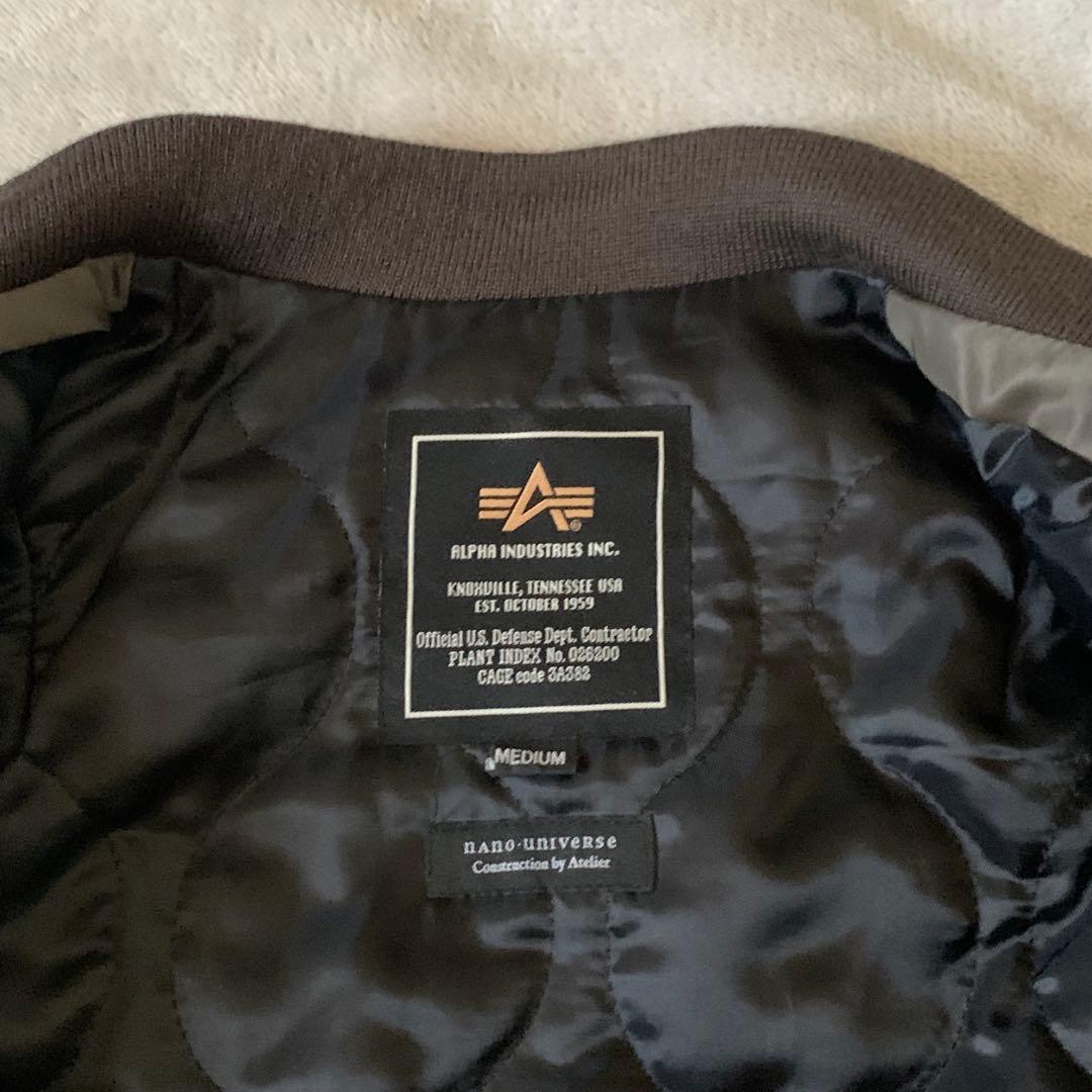 ALPHA ナノユニバース別注 MA-1 ラムレザー レザージャケット カーキ