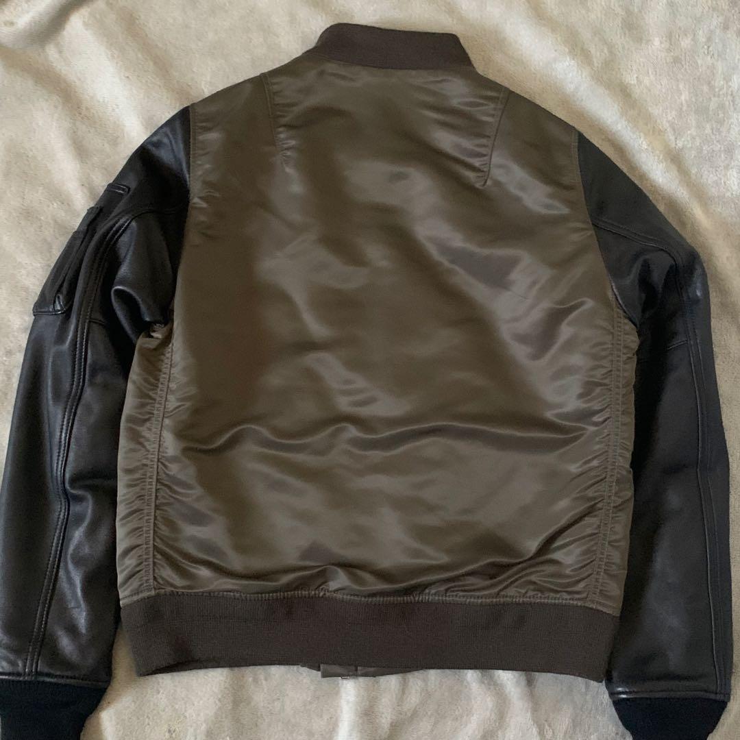 ALPHA ナノユニバース別注 MA-1 ラムレザー レザージャケット カーキ