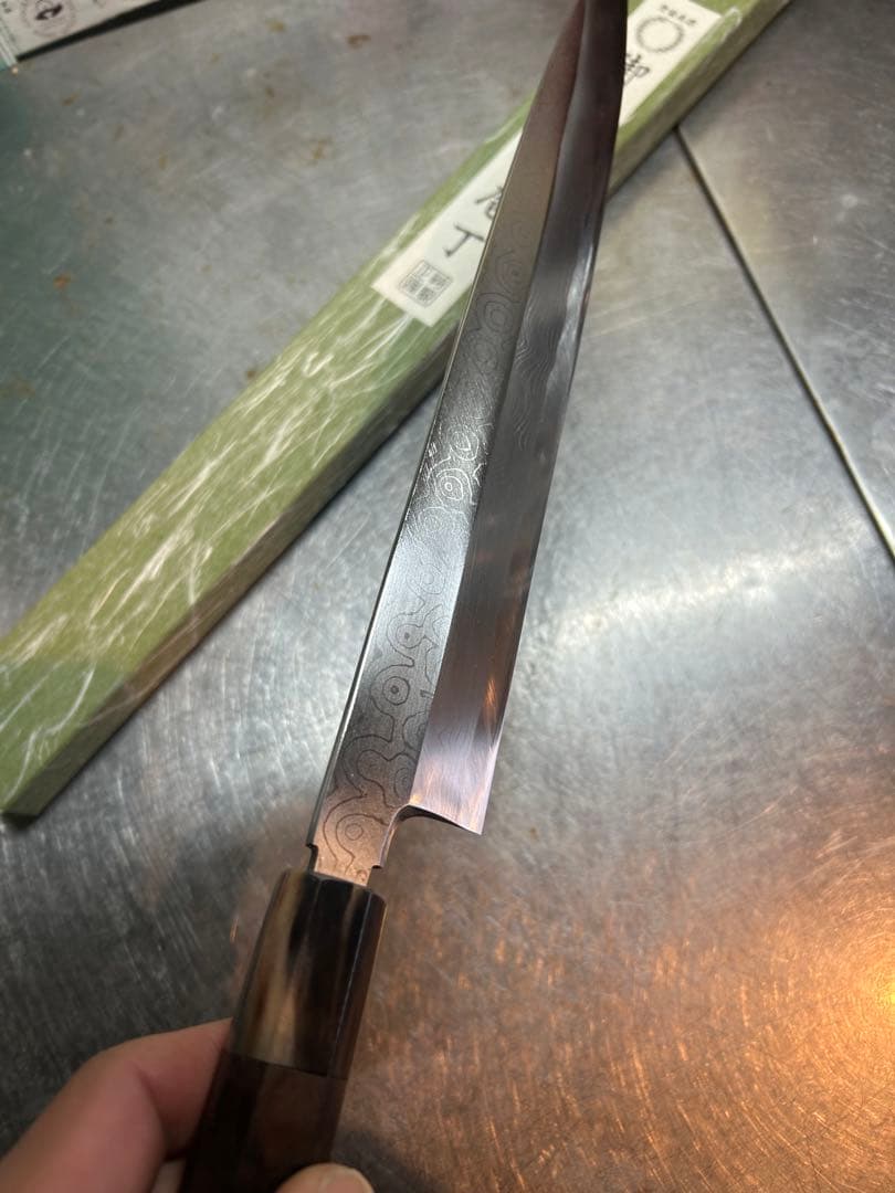 堺包丁　柳刃包丁　ダマスカス　青鋼　尺　黒檀八角柄
