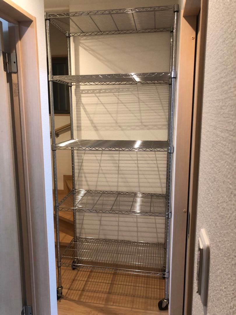 ④スチールラック 5段 シルバー 約220cm キャスター付き