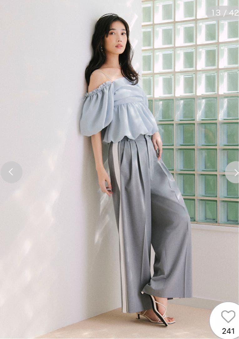 FRAY I.D 3wayオフショルパフスリーブブラウス／ウォッシャブル ブルー