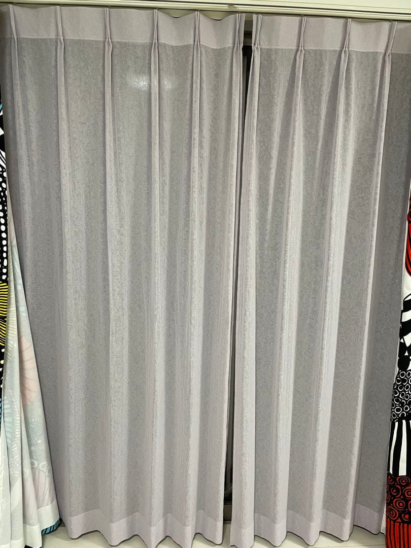 薄紫色 プリーツデザイン レースカーテン