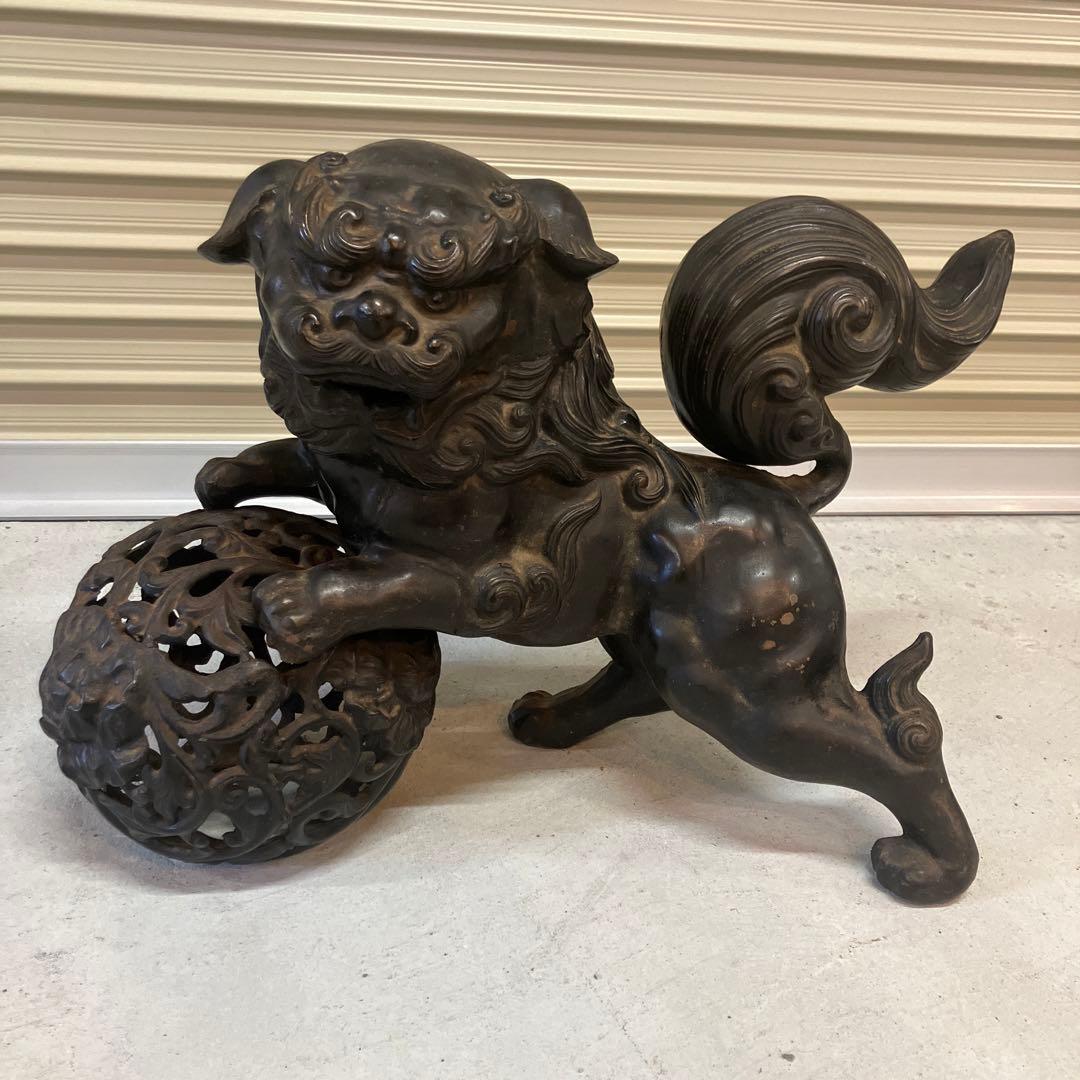 昭和レトロ 大型 鉄製 金属工芸 玉乗り獅子 玉獅子 鋳物 狛犬 置物 オブジェ