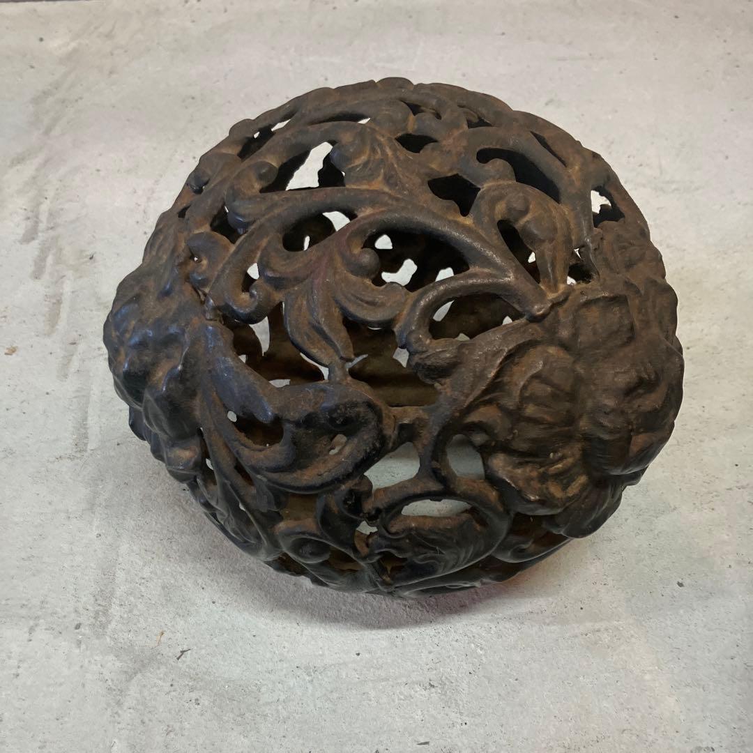 昭和レトロ 大型 鉄製 金属工芸 玉乗り獅子 玉獅子 鋳物 狛犬 置物 オブジェ