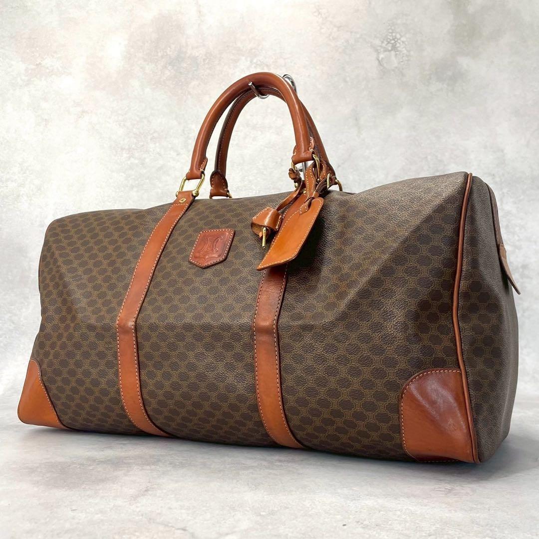 【大容量/美品】セリーヌ　ボストンバッグ　マカダム　レザー　ゴールド金具　南京錠