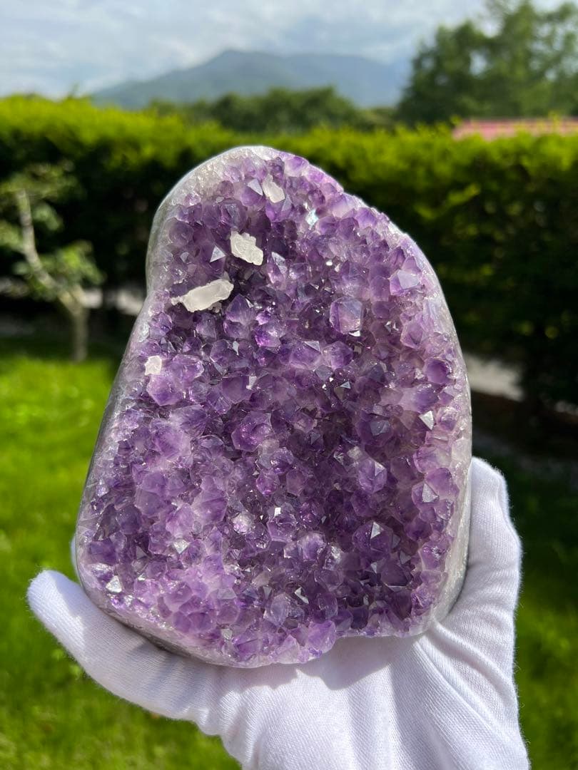 217 高品質アメジストドーム クラスター カルサイト共生　ウルグアイ産