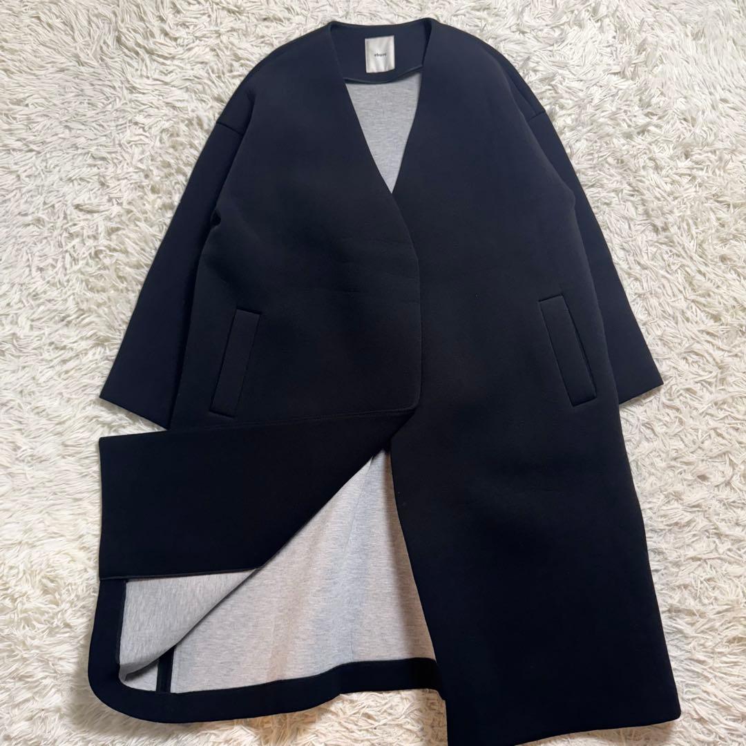 【定番人気✨】エブール　ボンディングノーカラーコート　ブラック　サイズ38