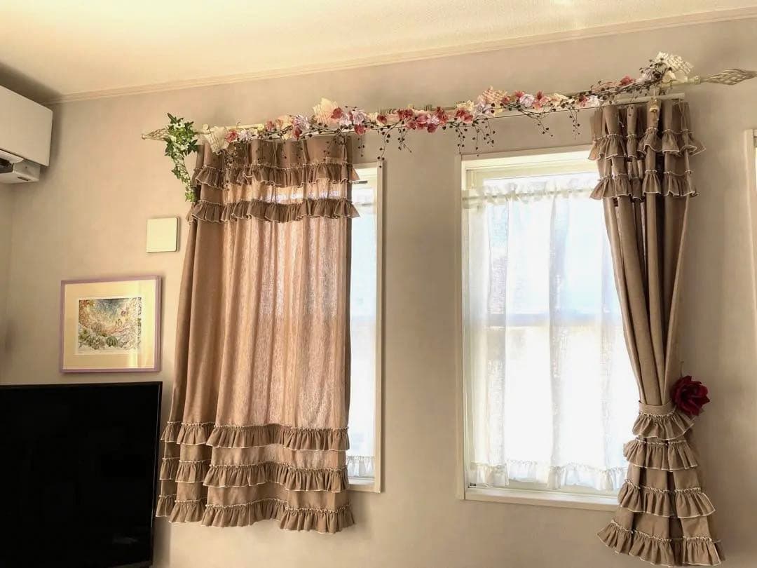 ＊オーダーカーテン＊ フリフリフリルカーテン　100×135  2枚組