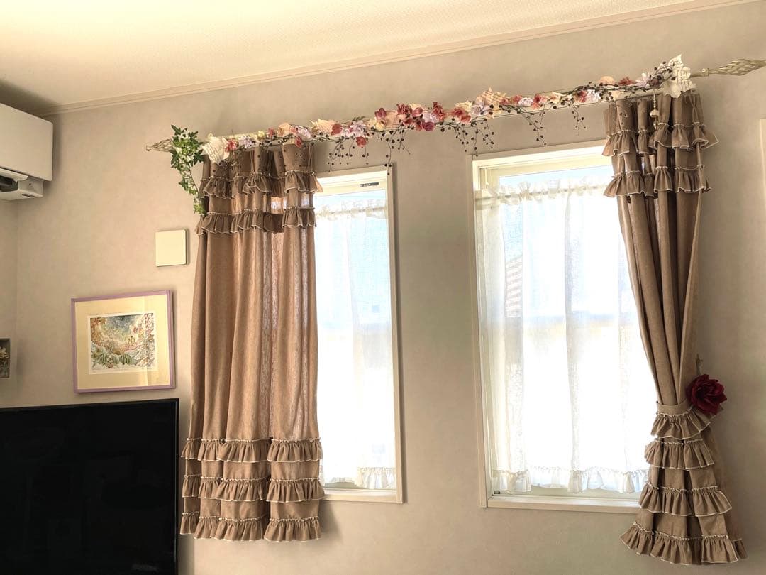 ＊オーダーカーテン＊ フリフリフリルカーテン　100×135  2枚組