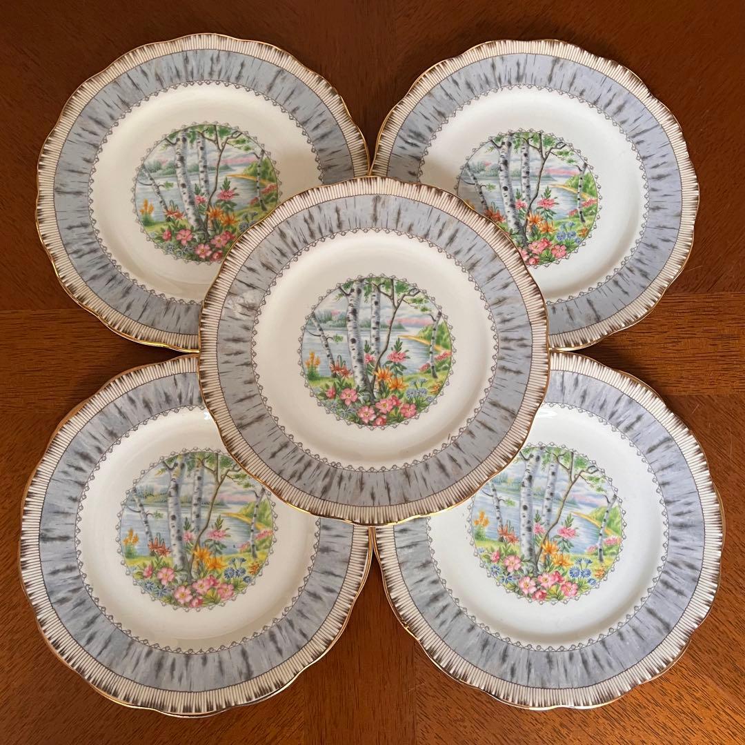 【英国ビンテージ】ロイヤルアルバート★シルバーバーチ★ケーキ皿　3枚