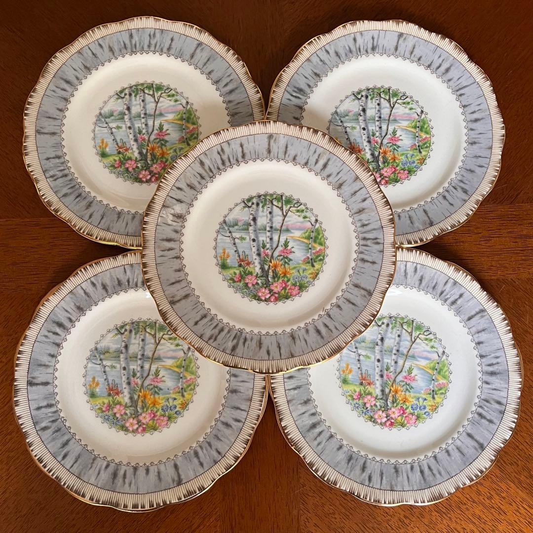 【英国ビンテージ】ロイヤルアルバート★シルバーバーチ★ケーキ皿　3枚