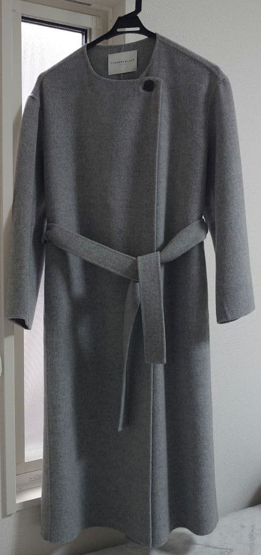 トゥモローランド プレミアムウール ノーカラー リバー コート グレー