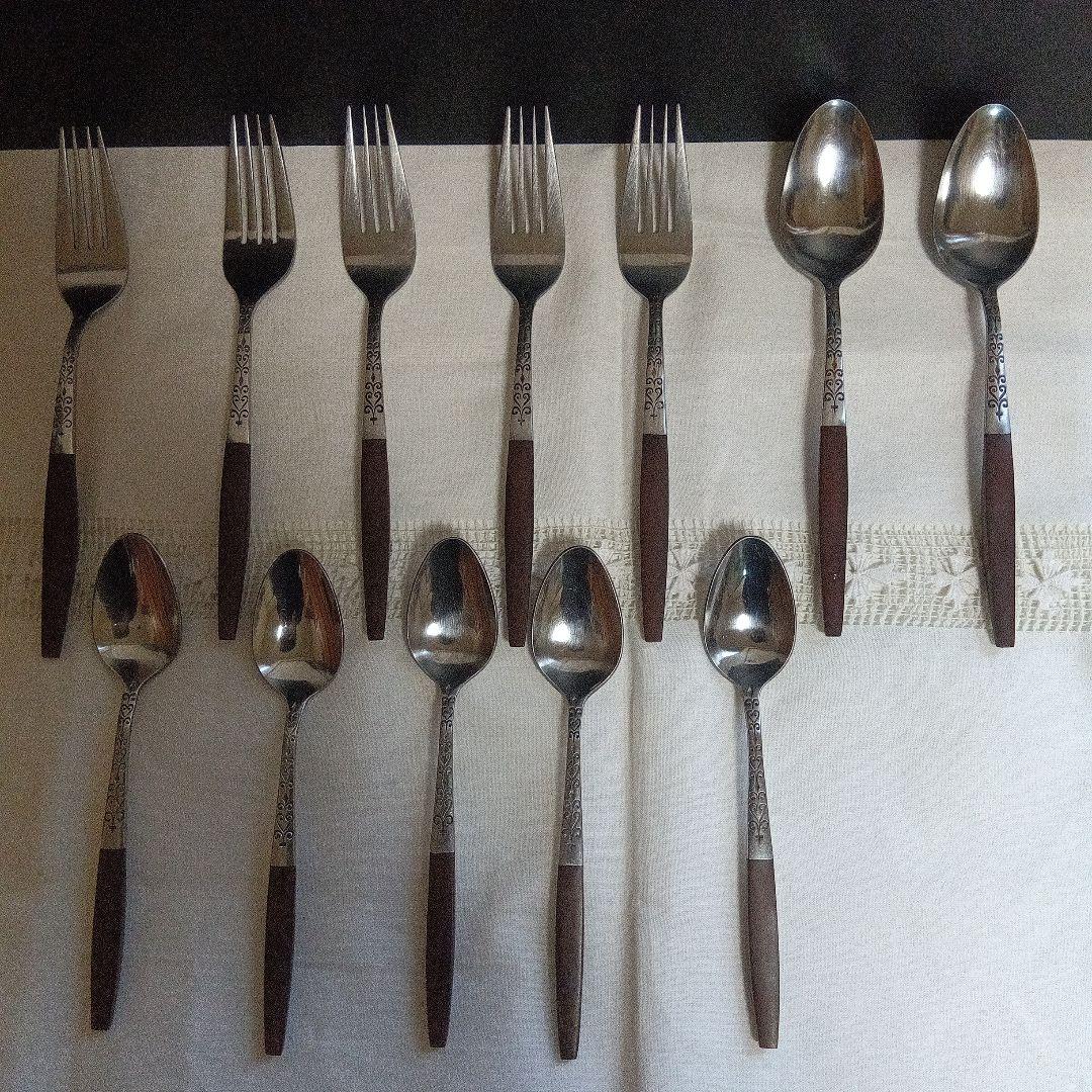 ミッドセンチュリー　カトラリー　フォーク／スプーン２種　12本