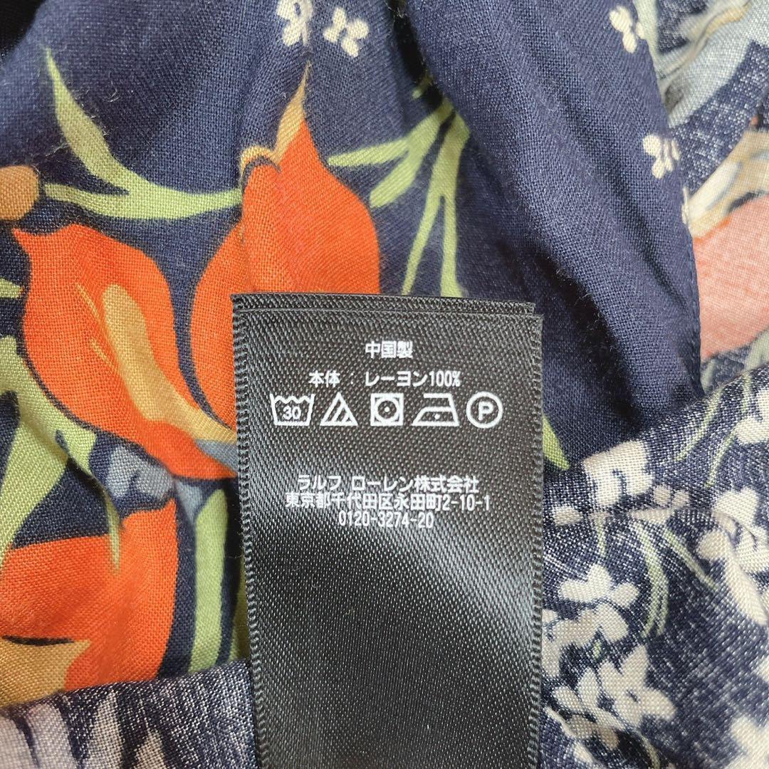 美品 RRL ダブルアールエル アロハシャツ 花柄 総柄 レーヨン ネイビー