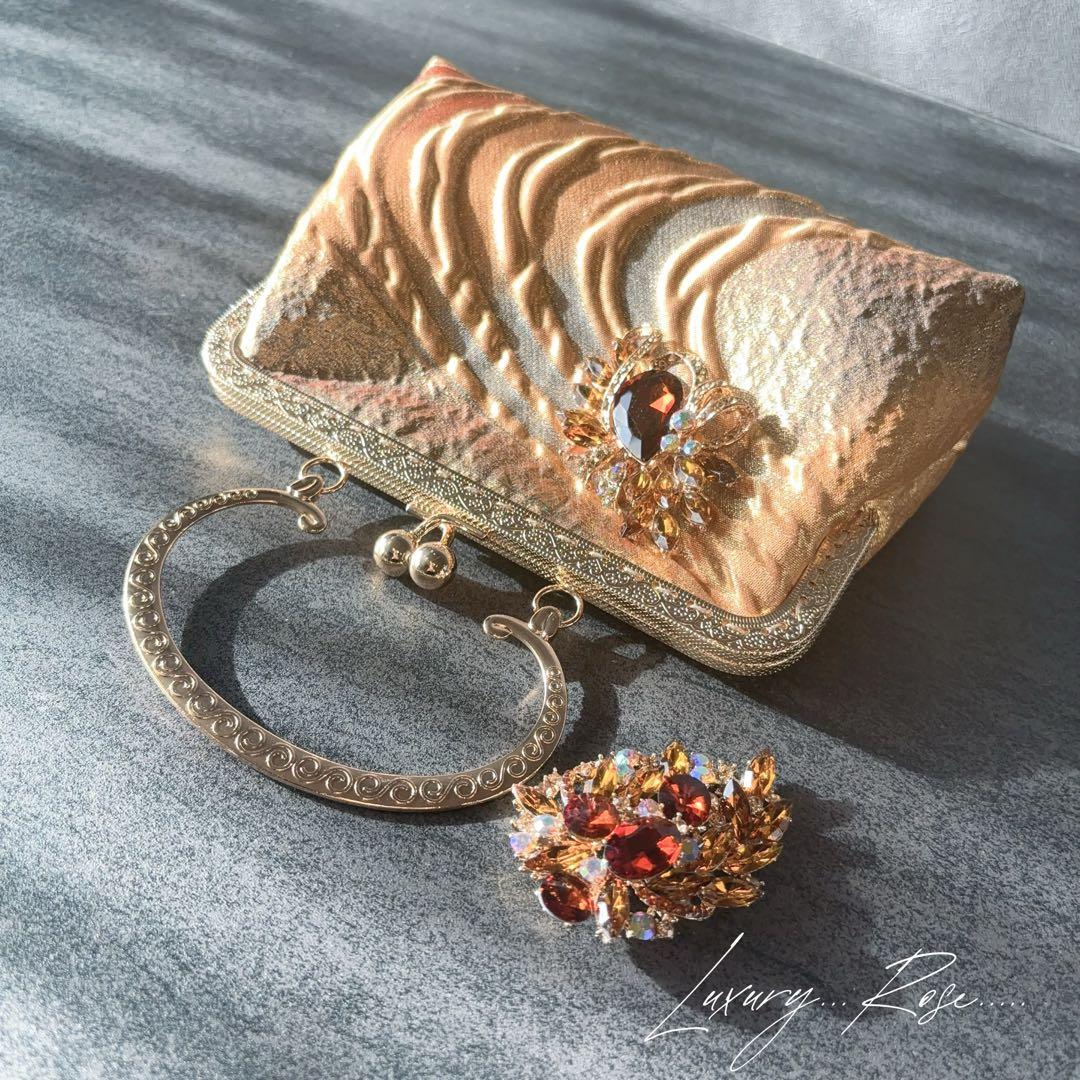 黄金の国ジパング〜シルクロード佐賀錦上品な銅金色♡チェコガラスを添えた帯バッグ