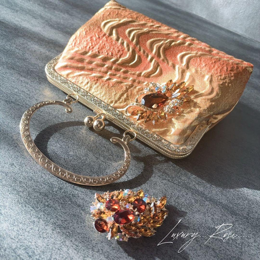 黄金の国ジパング〜シルクロード佐賀錦上品な銅金色♡チェコガラスを添えた帯バッグ
