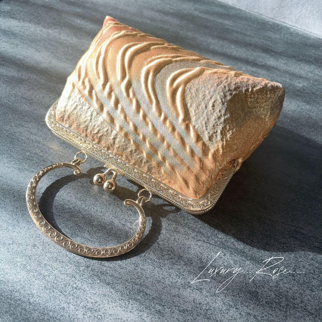 黄金の国ジパング〜シルクロード佐賀錦上品な銅金色♡チェコガラスを添えた帯バッグ