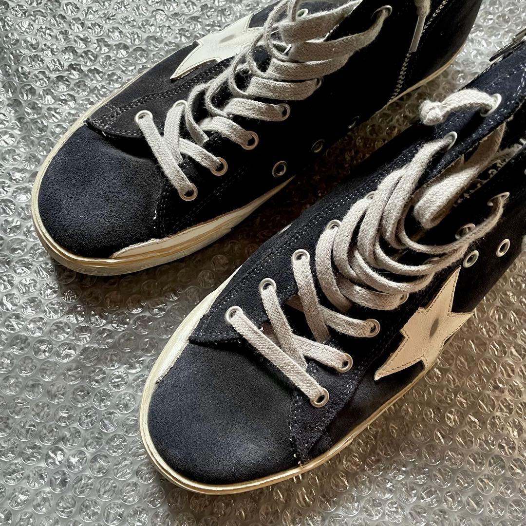 靴 GOLDEN  FRANCY navy suede-white lea