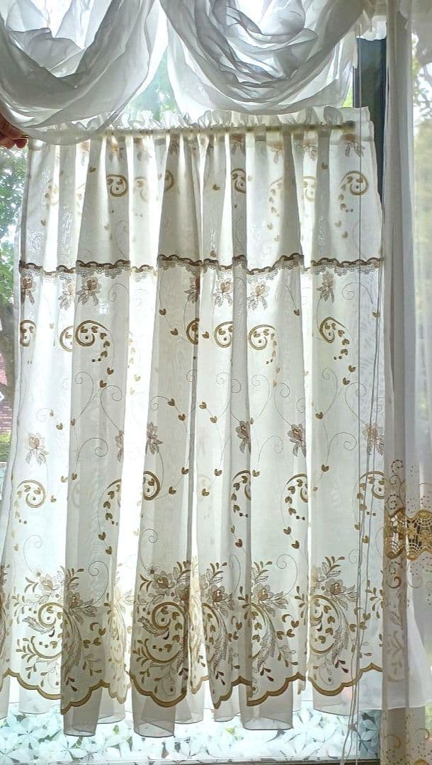 カフェカーテン【momo様オーダ　トルコレース2枚重ね　ダブルデザイン裾フリル】