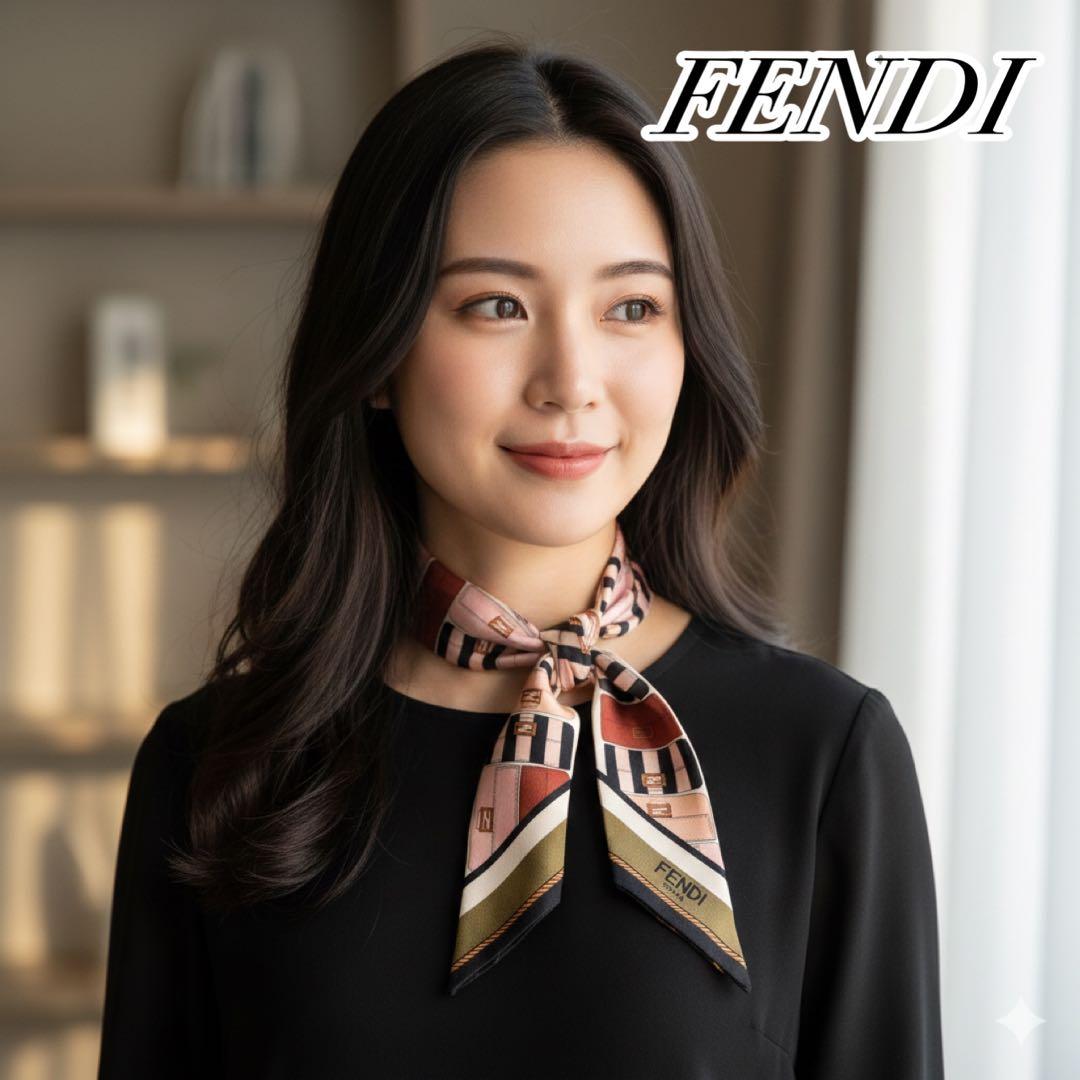 美品　フェンディ ラッピー　スカーフ　マンマバケット柄　FFロゴ　リボン