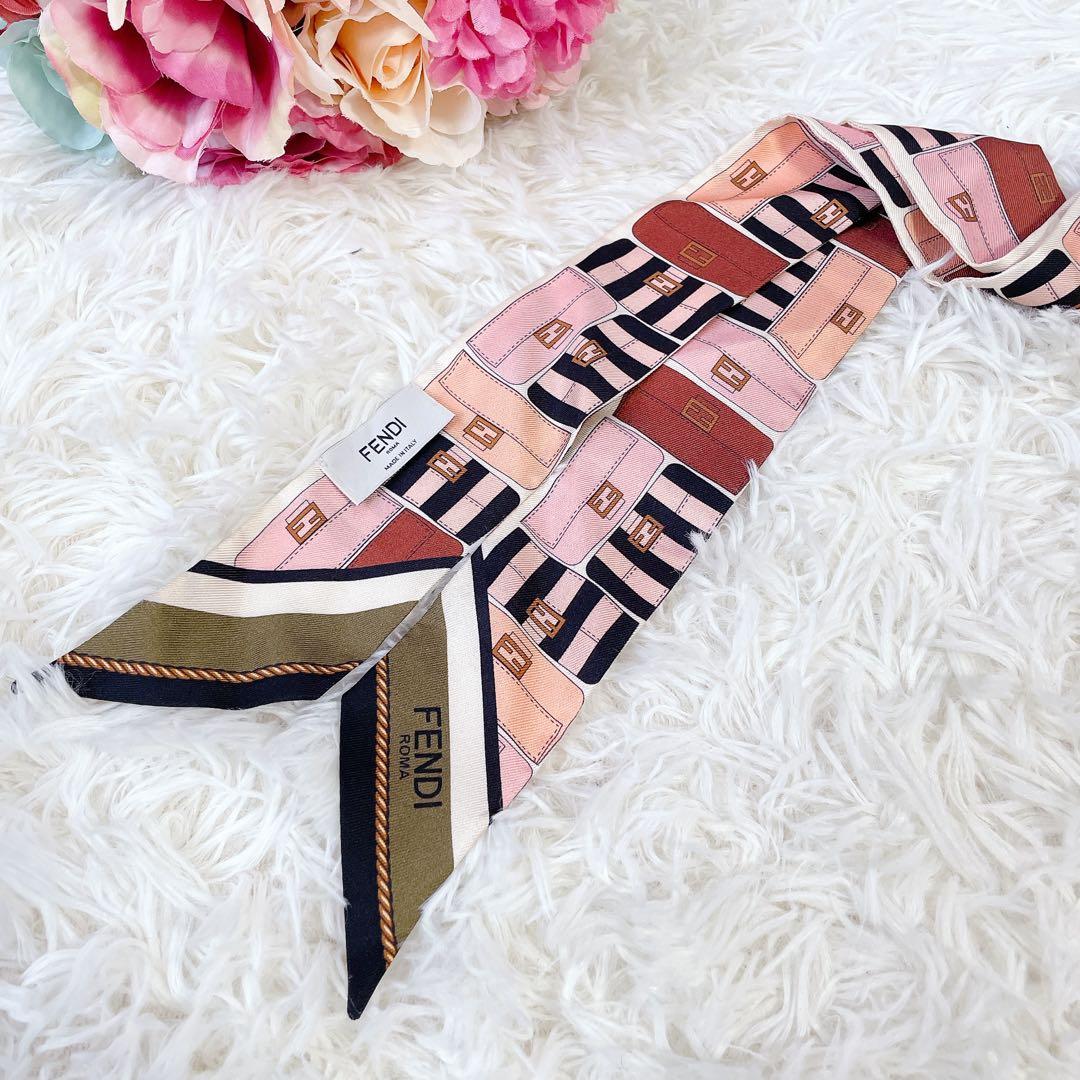 美品　フェンディ ラッピー　スカーフ　マンマバケット柄　FFロゴ　リボン