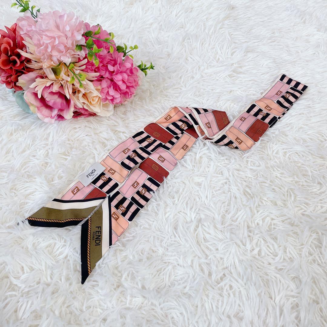 美品　フェンディ ラッピー　スカーフ　マンマバケット柄　FFロゴ　リボン