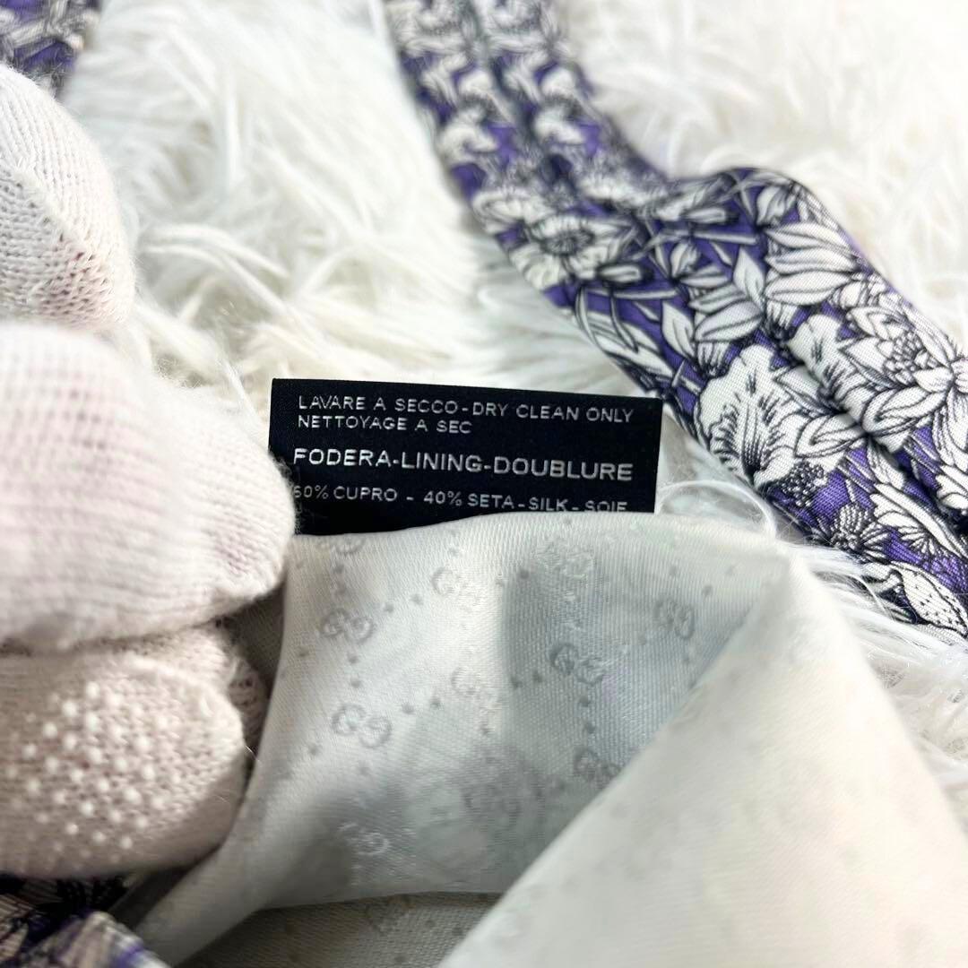 GUCCI グッチ ネクタイ シルク 花柄 総柄 刺繍 パープル ブルームス
