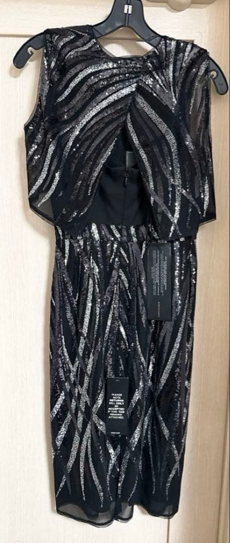 BCBGMaxAzriaチャコール スパンコール オーバーレイ パーティードレス