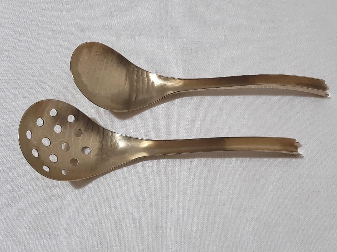 有次 真鍮 共柄チリレンゲ 穴あき 穴なし セット 京都有次 蓮華