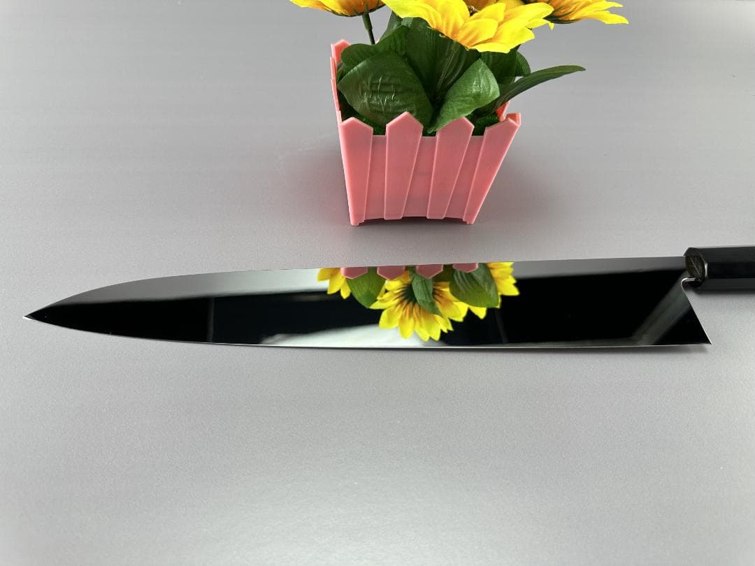 5512特大牛刀 尺一 ウルトラ鏡面仕上げ 両刃包丁 刺身包丁 黒檀黒水牛八角柄