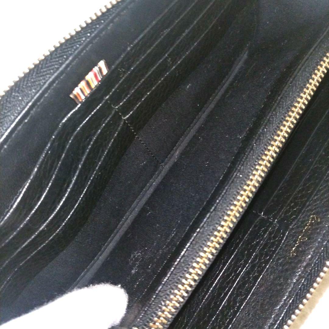 【美品】ポールスミス マルチストライプ ゴールド金具 ロゴ刻印 シボ革 長財布